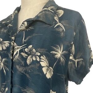 Hook & Tackle Outfitters Mens Blue Marlin Palm Tree Hawaiian Camp Shirt Large